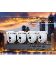 6CH 1080P HD Smart NVR + 4pcs Dome HD IP Cameras Wired Surveillance Kit